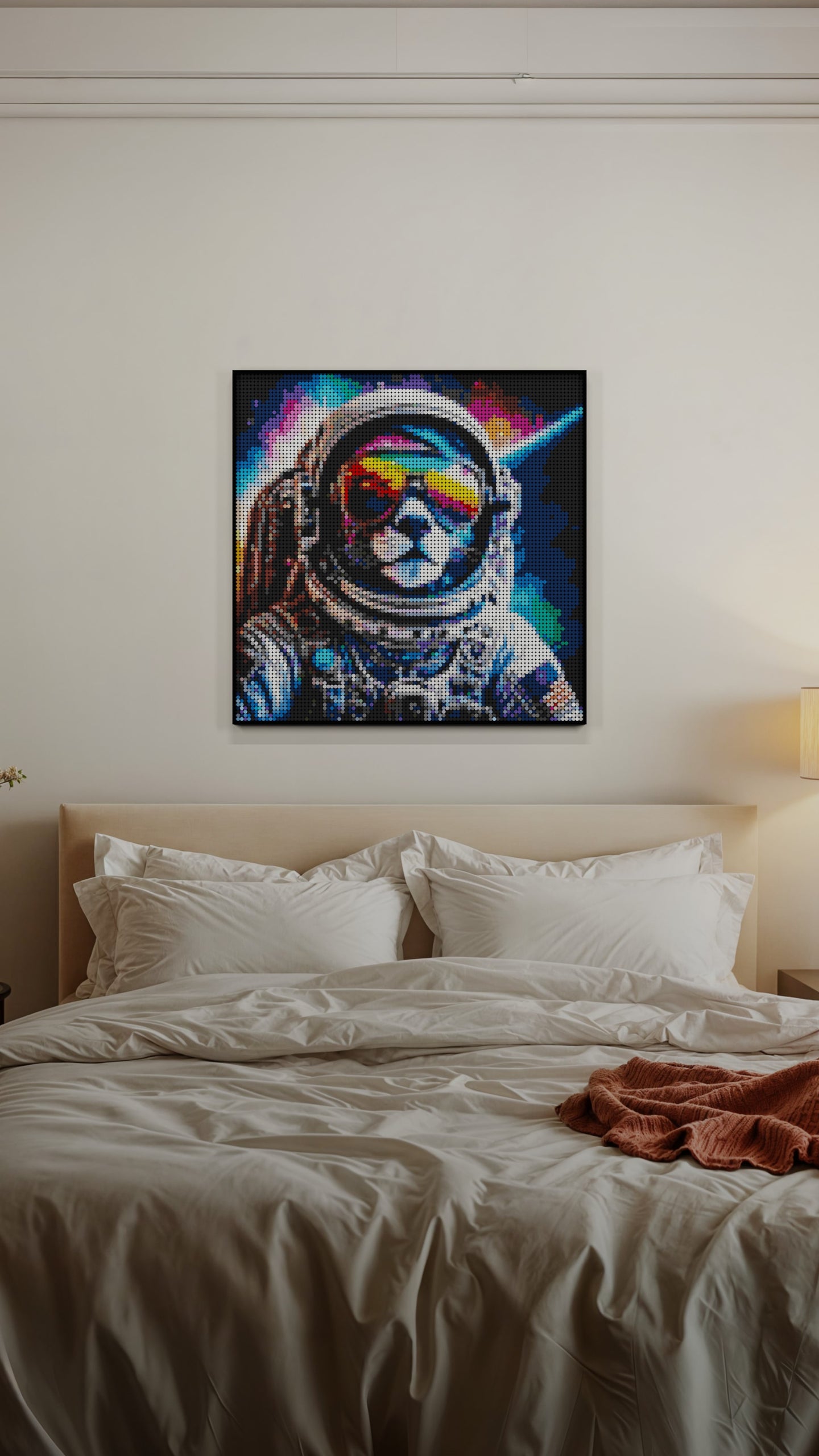 Purrsuit of Space LEGO® Style mosaic pixel art design for display